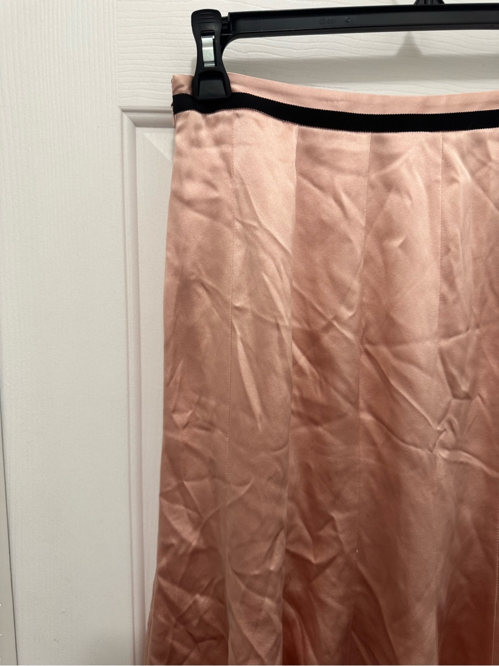 Y2K Style Express Blush Pink A-Line 100% Silk Skirt with Black Trim - Picture 10 of 15